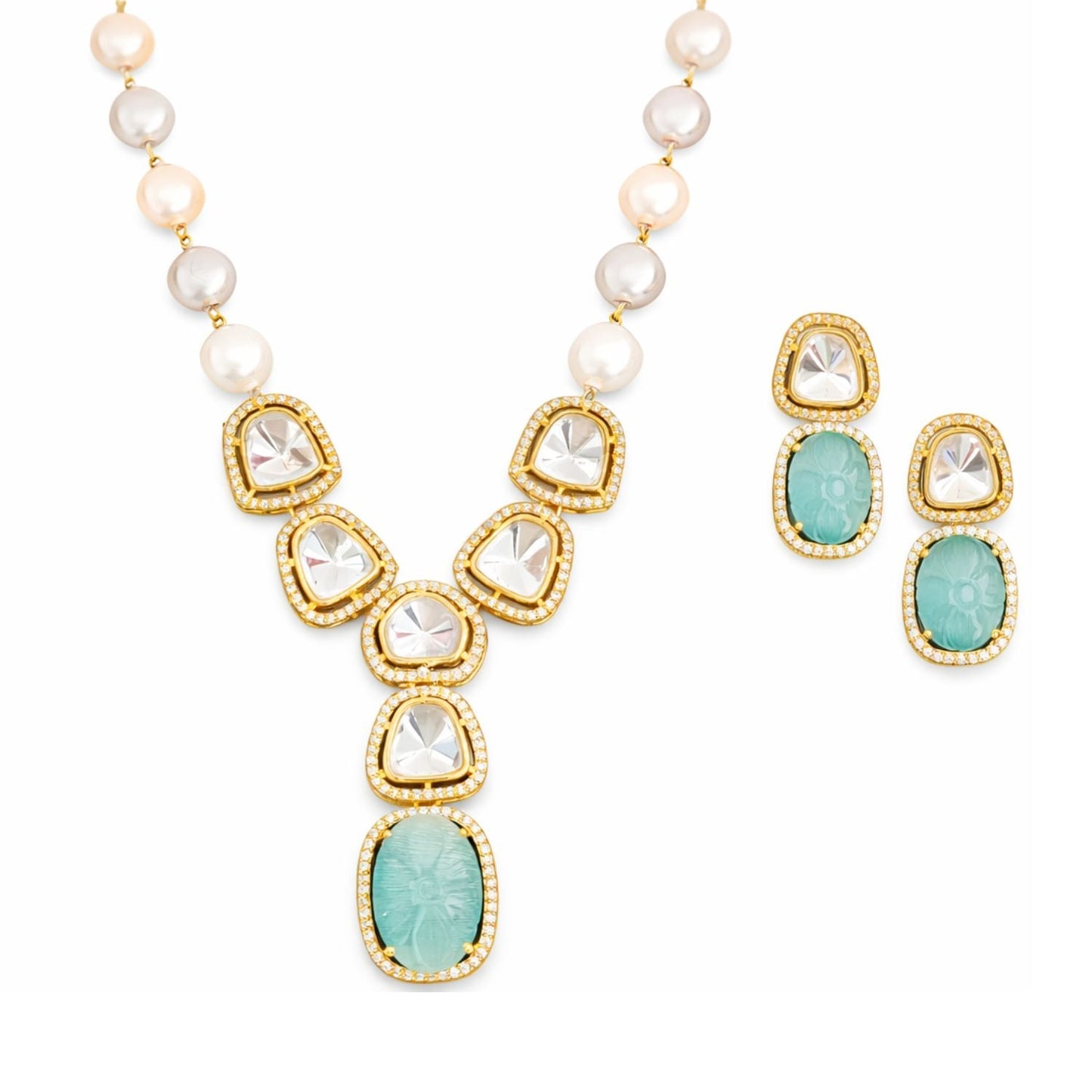Elegant High Gold Polish Kundan Stone Necklace Set with Earrings for Women