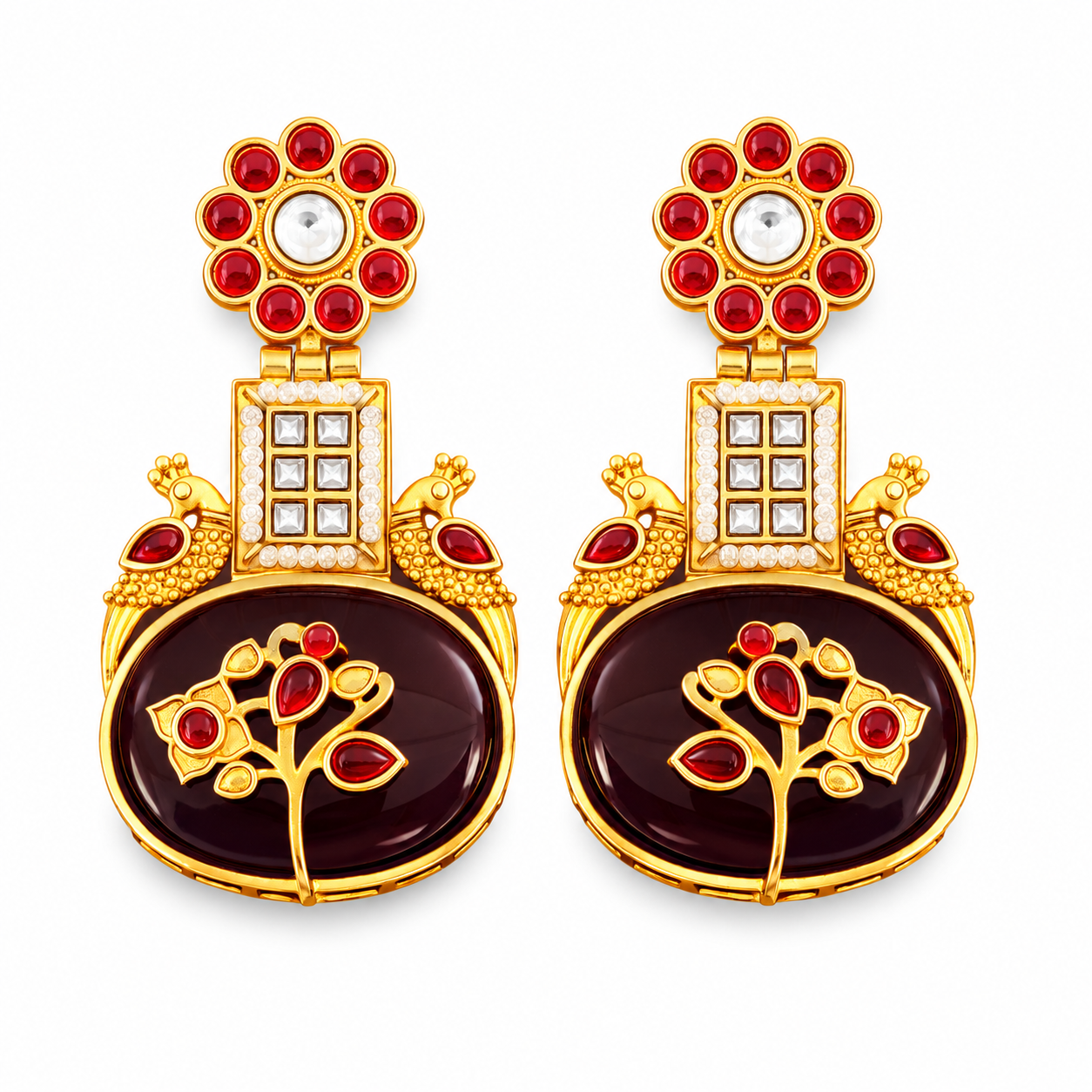 Royal Red Floral Statement Earrings