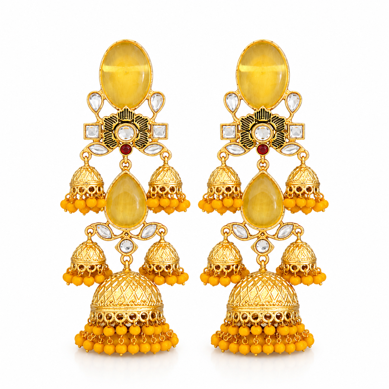 Yellow Jhumka Traditional Earrings