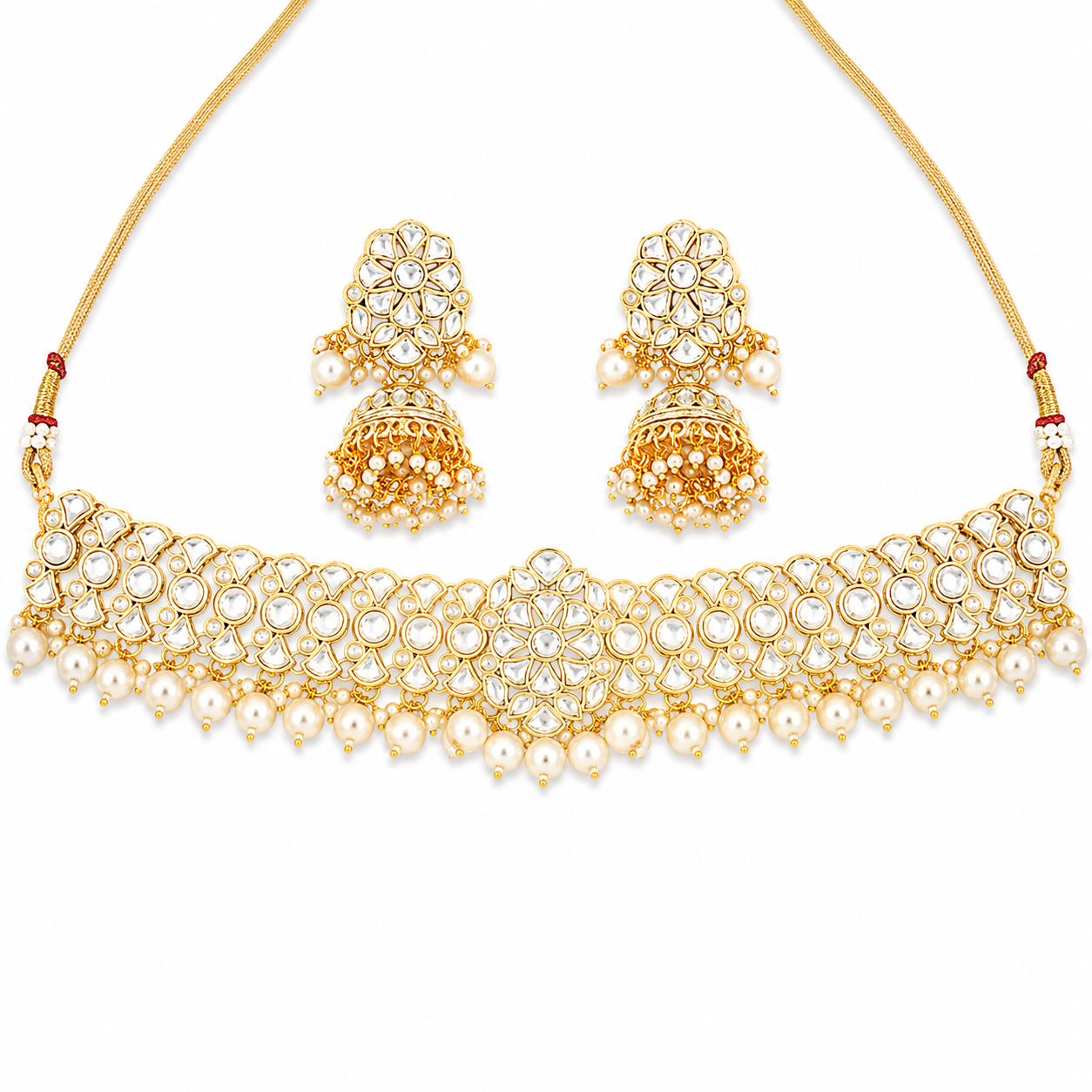 Kundan Pearl Choker Necklace Set