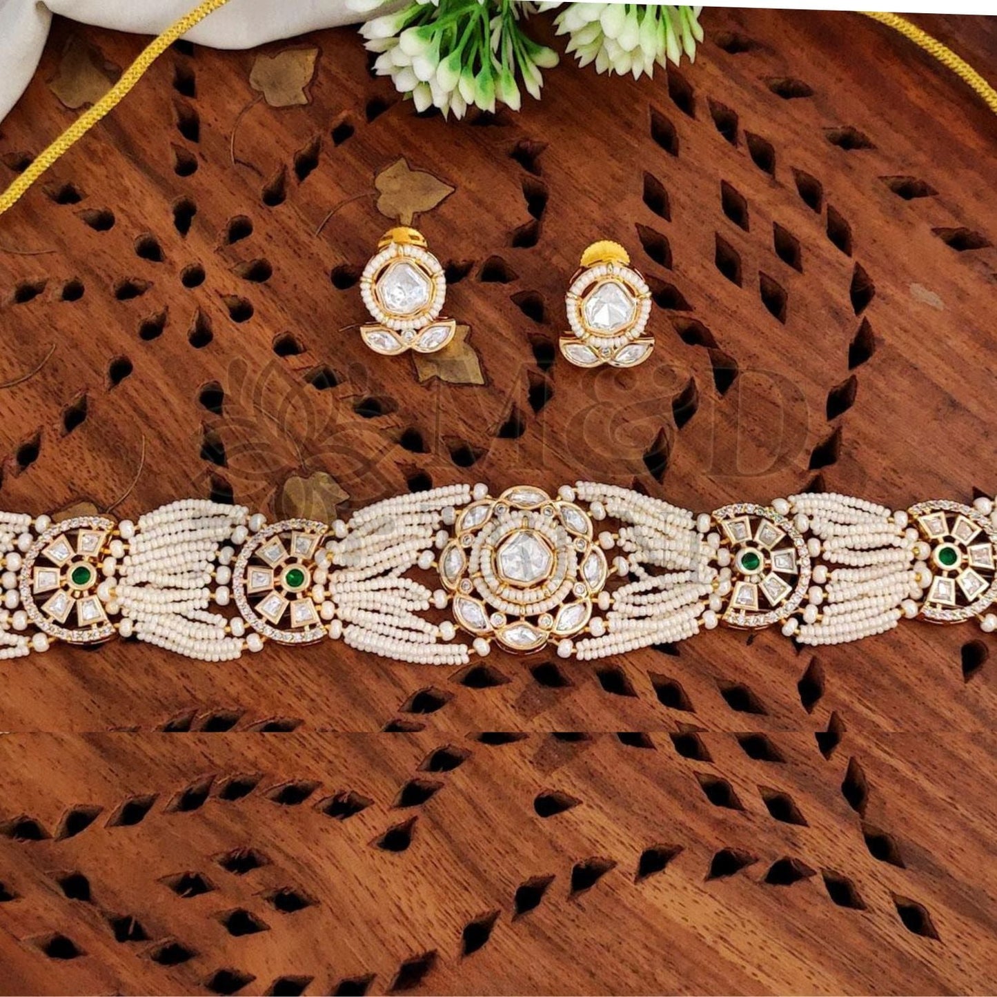 High Gold Polish Kundan Stone Necklace Set for Women