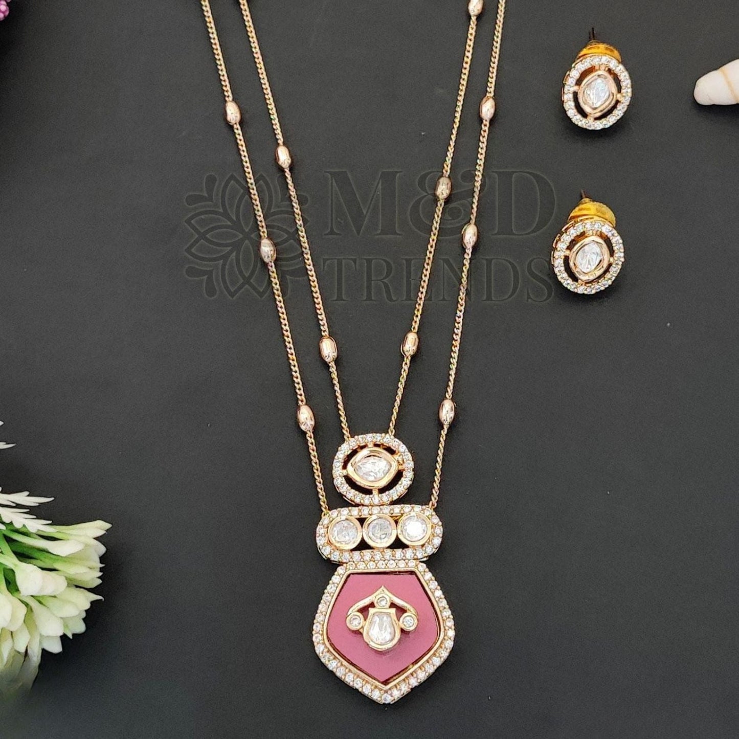 Kundan Design High Gold Polish Ruby Pendant Set for Women