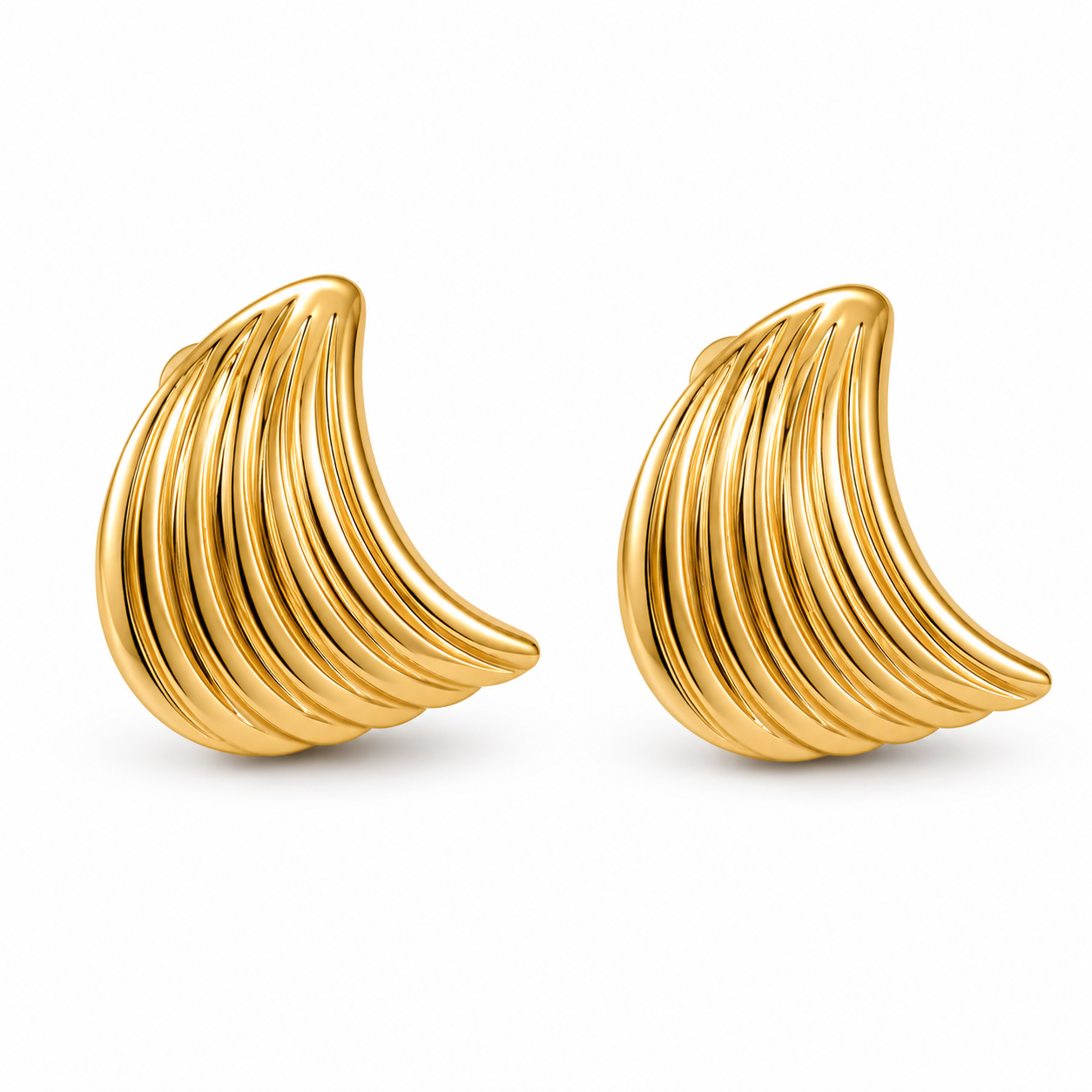 Gold Textured Wave Stud Earrings
