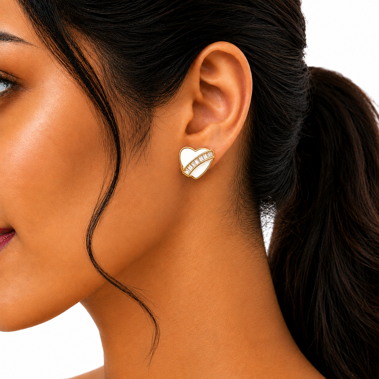 M & D Trends Gold Plated Heart Stud Earrings for Women