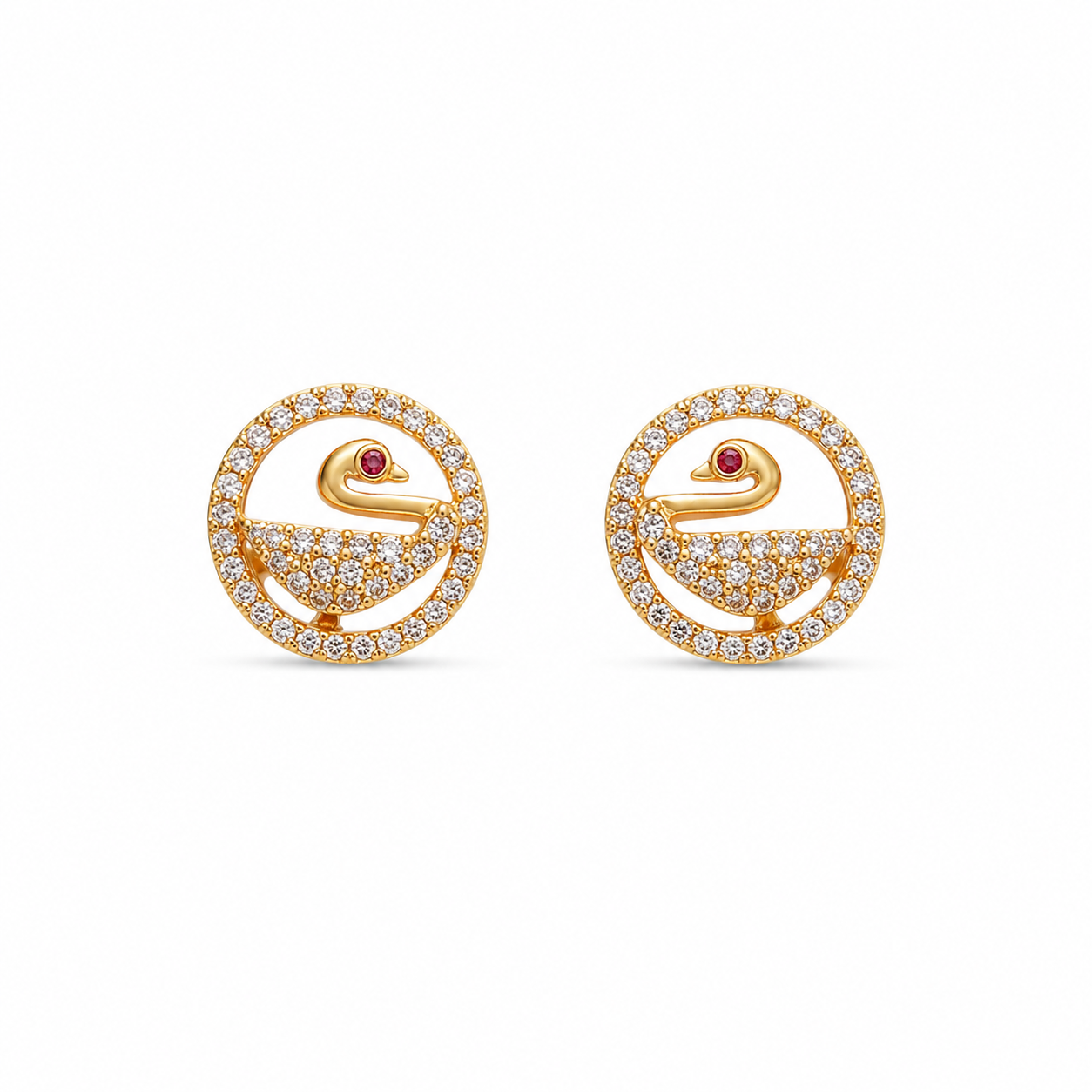 M & D Trends Gold Plated Swan Circle Stud Earrings for Women