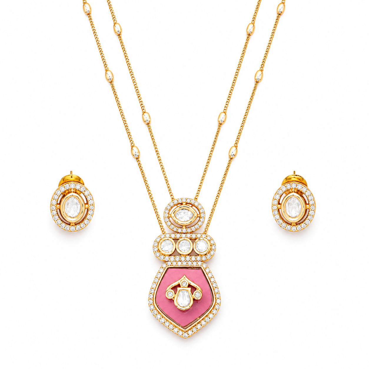 Kundan Design High Gold Polish Ruby Pendant Set for Women