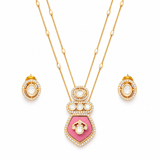 Kundan Design High Gold Polish Ruby Pendant Set for Women