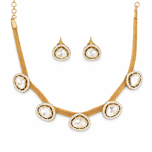 Kundan Jewelry High Gold Polish Fancy Designer Necklace Set