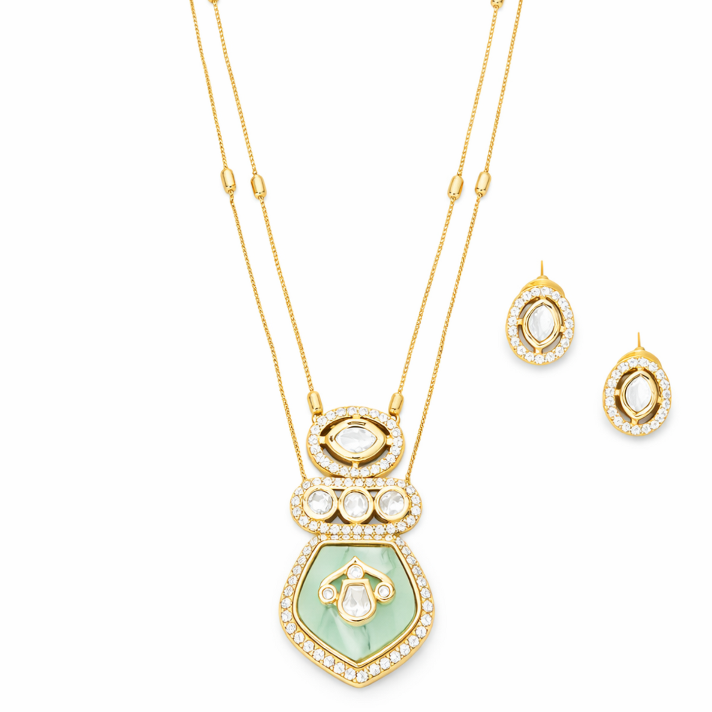 Kundan Design High Gold Polish Green Pendant Set for Women