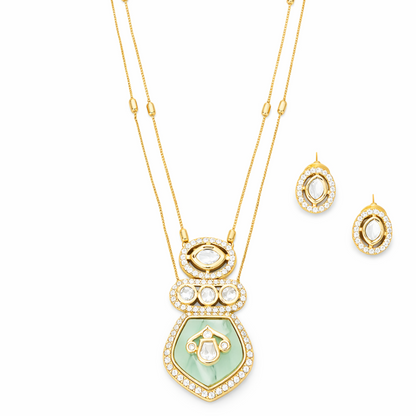 Kundan Design High Gold Polish Green Pendant Set for Women