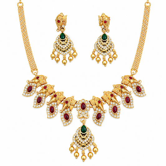 Kemp Jewellery High Gold Polish Fancy Style Necklace Set for Women
