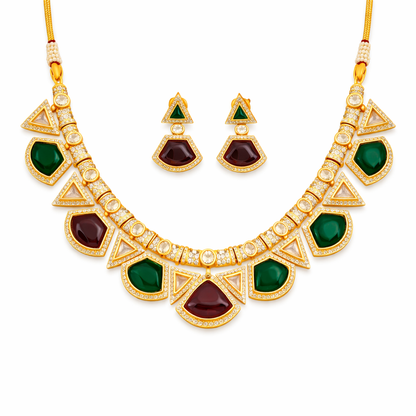 Royal Matte Gold Necklace Set with Multicolor Stones