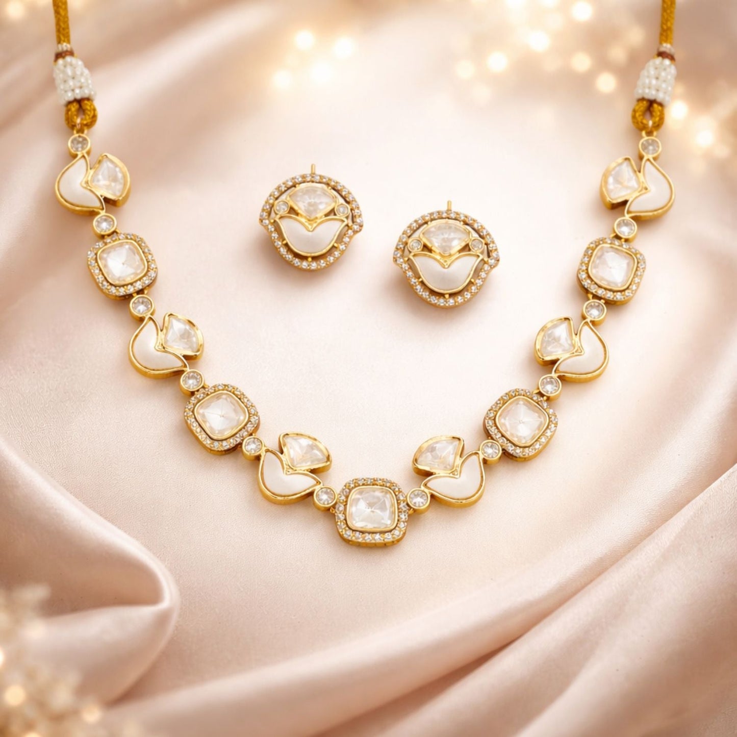 Kundan High Gold Polish Short Necklace Set for Women
