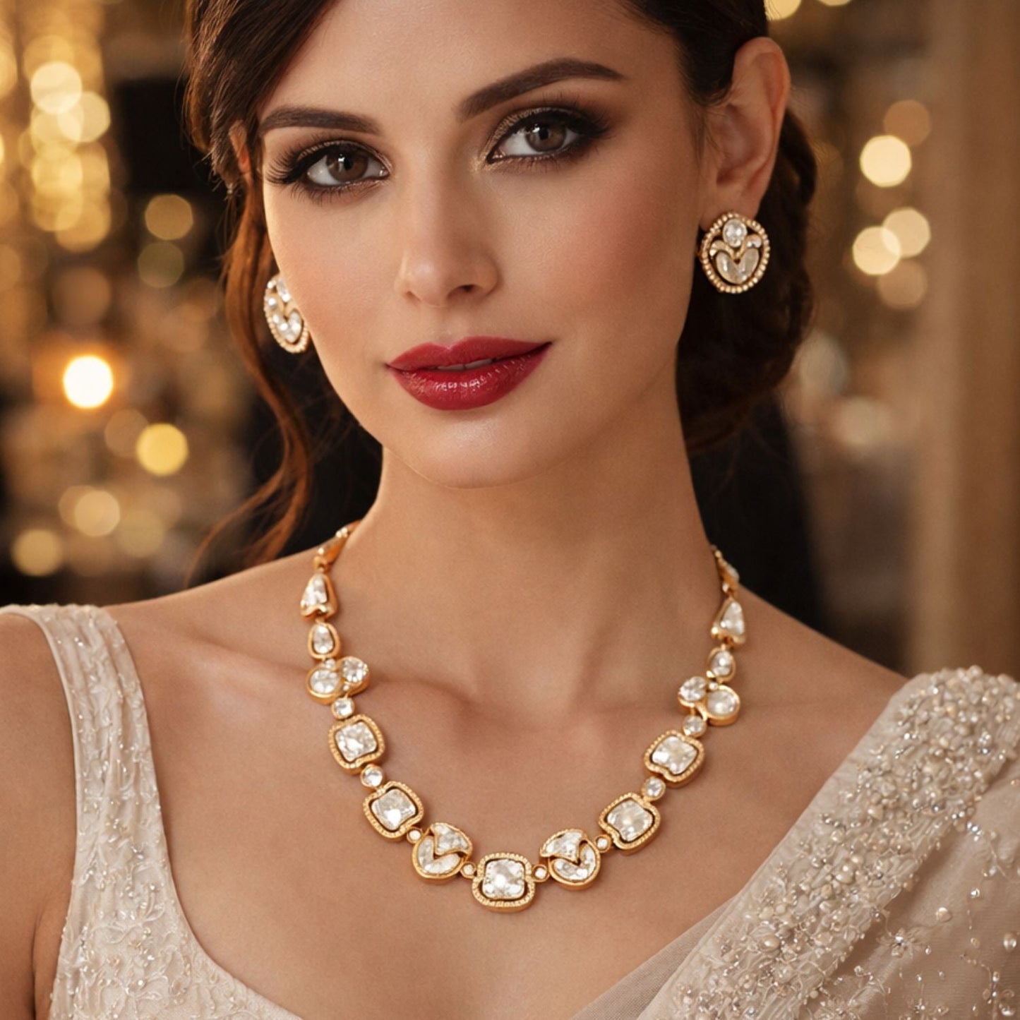 Kundan High Gold Polish Short Necklace Set for Women