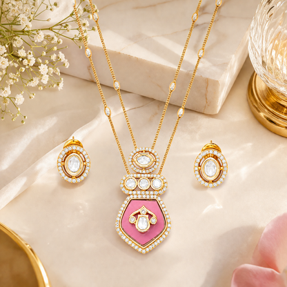 Kundan Design High Gold Polish Ruby Pendant Set for Women