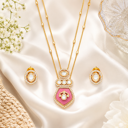 Kundan Design High Gold Polish Ruby Pendant Set for Women