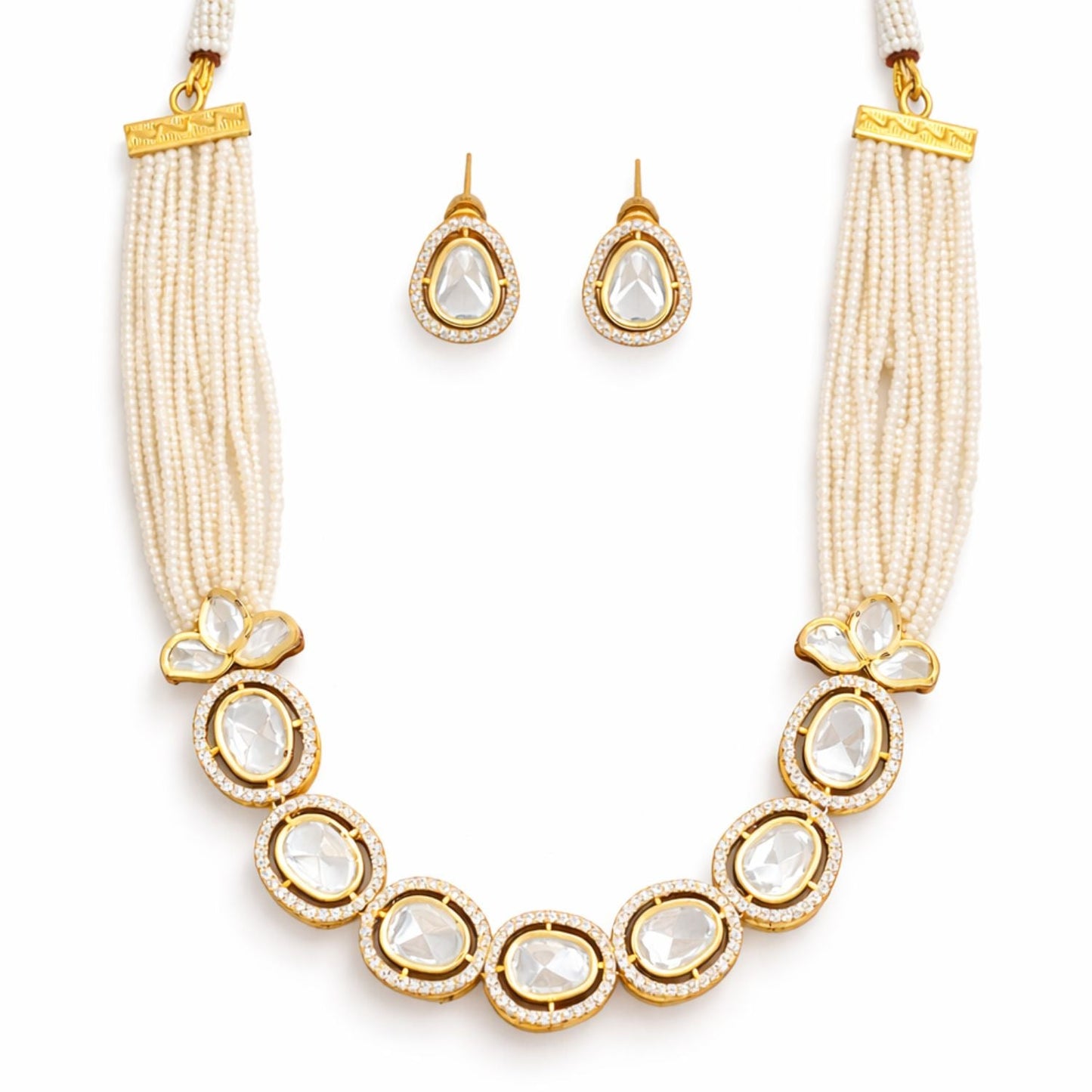 High Gold Polish Kundan Jewellery Full Stone Designer Short Necklace Set