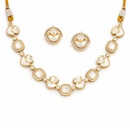 Kundan High Gold Polish Short Necklace Set for Women