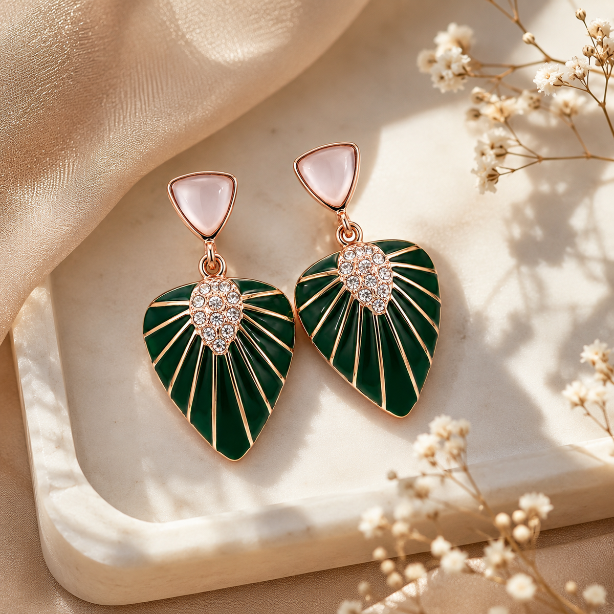 Emerald Leaf Drop Earrings