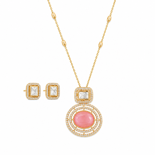 Kundan Design Rose Rodium Polish Pendant Set for Women
