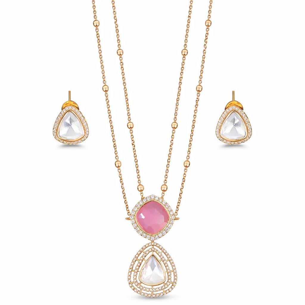 Kundan Full Stone Rose Rhodium Polish Pendant Set for Women