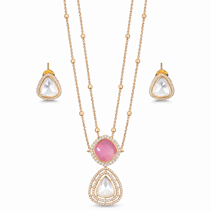 Kundan Full Stone Rose Rhodium Polish Pendant Set for Women