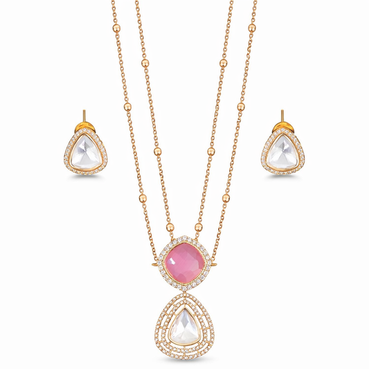 Kundan Full Stone Rose Rhodium Polish Pendant Set for Women