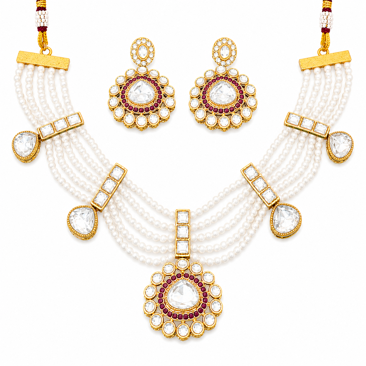 Antique Design High Gold Polish Pearl & Kundan Necklace Set for Women