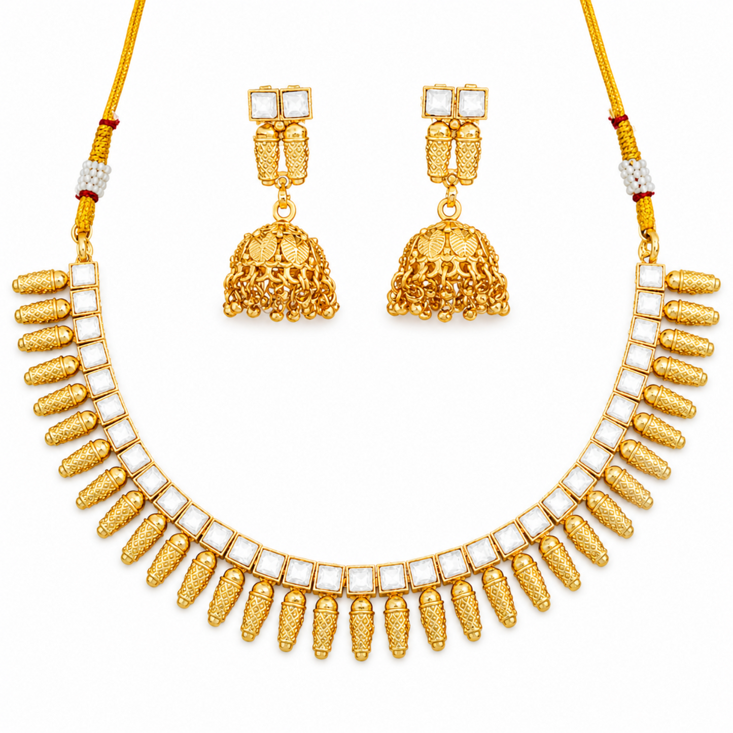 Antique Design High Gold Polish Short Necklace Set for Women