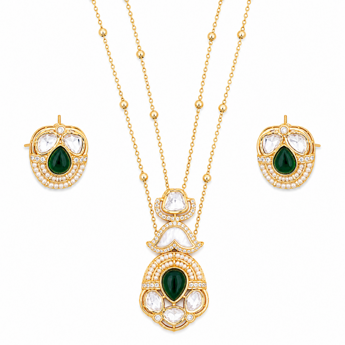 Kundan Multi Color Stone Dual Pendant Set with Matching Earrings