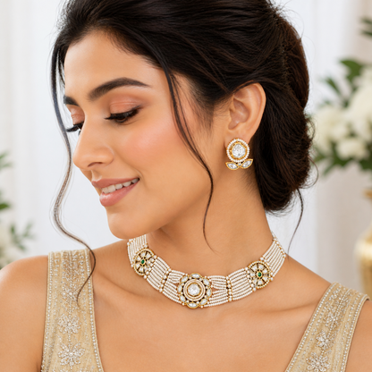 High Gold Polish Kundan Stone Necklace Set for Women