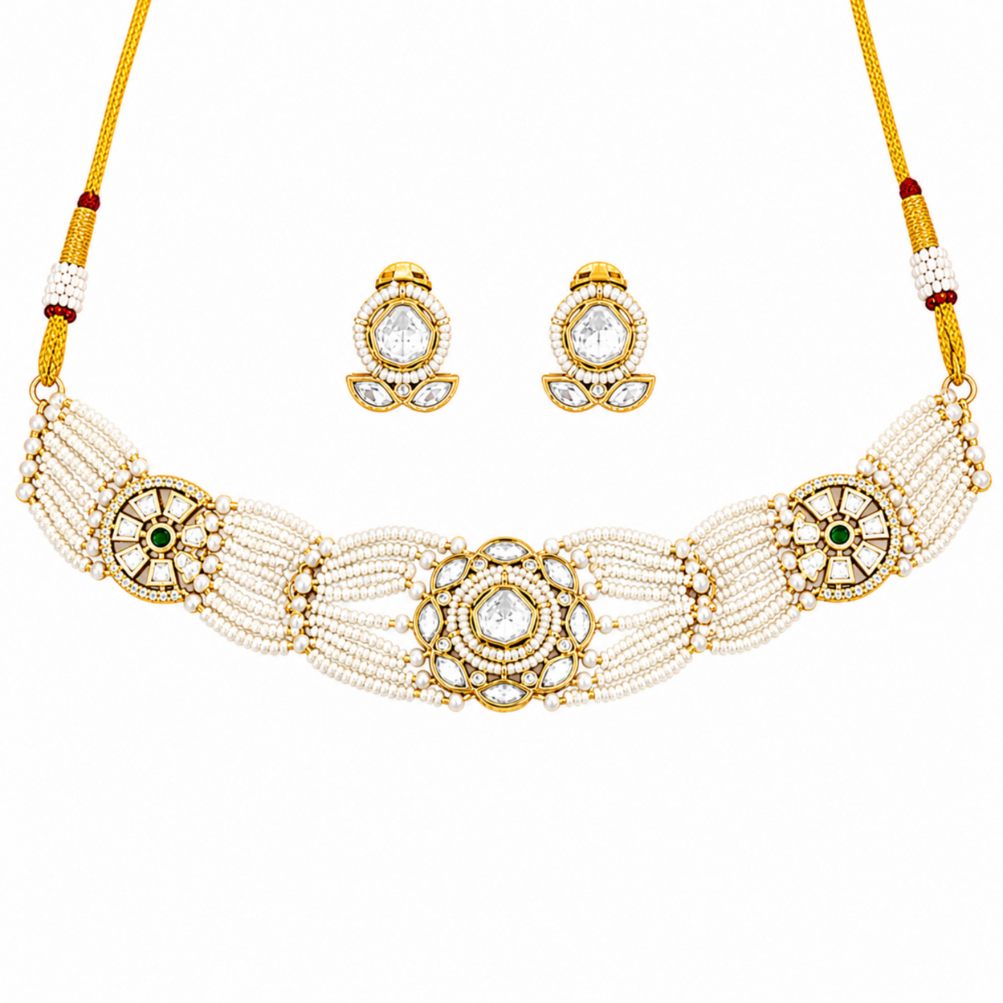 High Gold Polish Kundan Stone Necklace Set for Women
