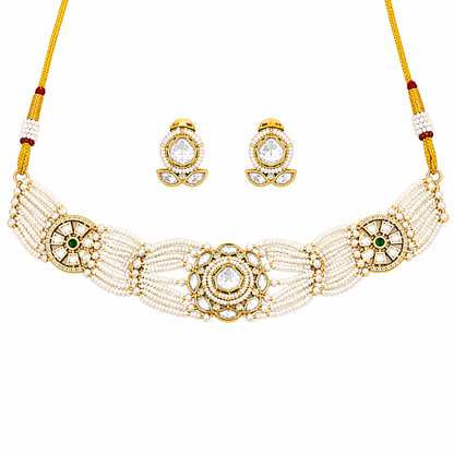 High Gold Polish Kundan Stone Necklace Set for Women