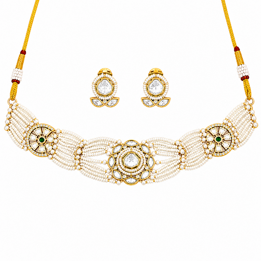 High Gold Polish Kundan Stone Necklace Set for Women