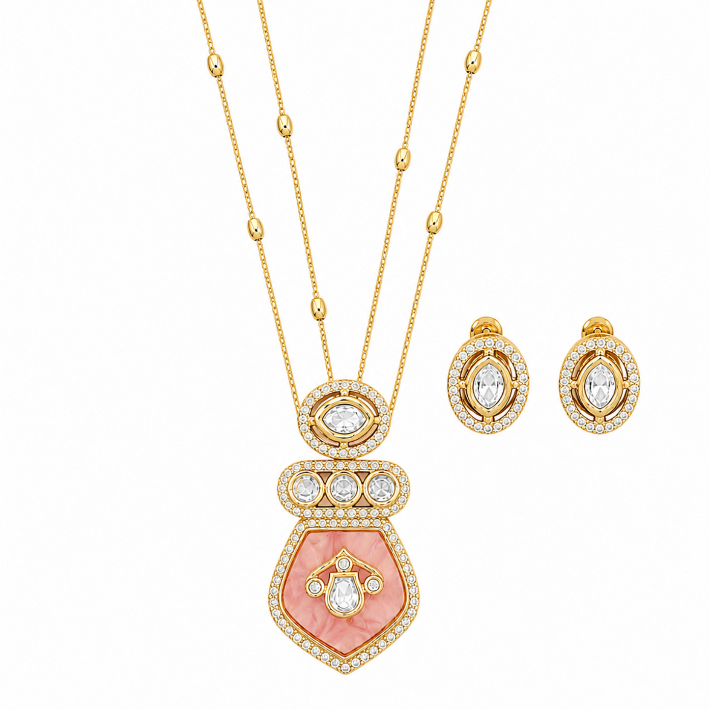 Kundan Design High Gold Polish Orange Pendant Set for Women