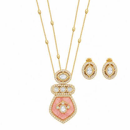 Kundan Design High Gold Polish Orange Pendant Set for Women