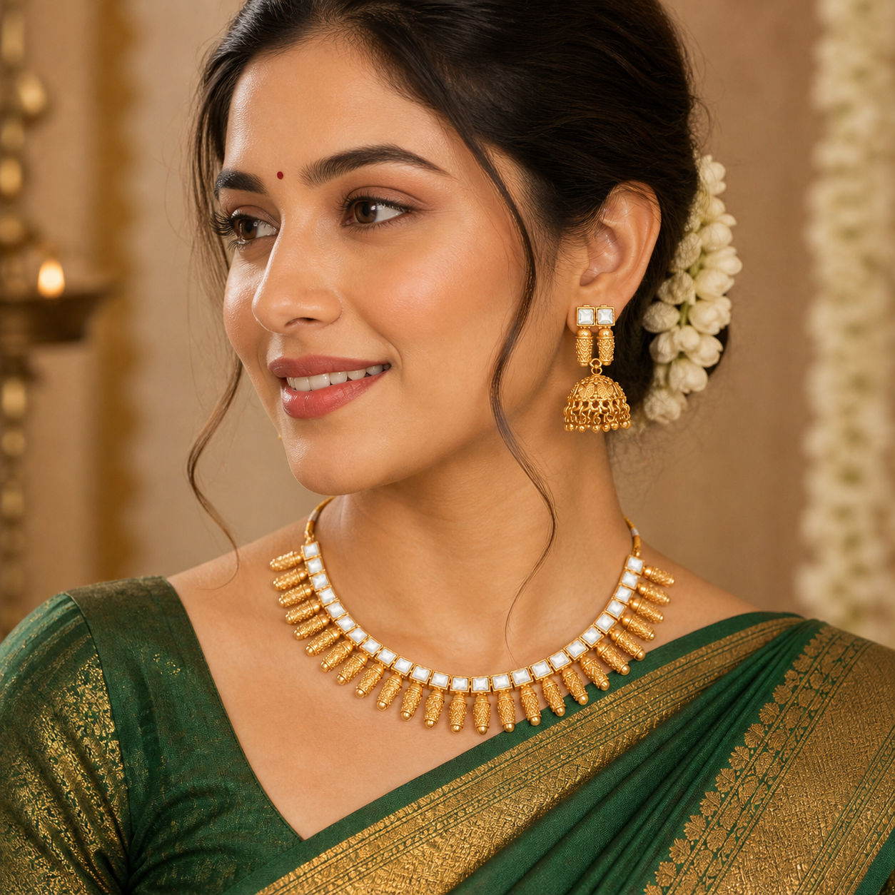 Antique Design High Gold Polish Short Necklace Set for Women