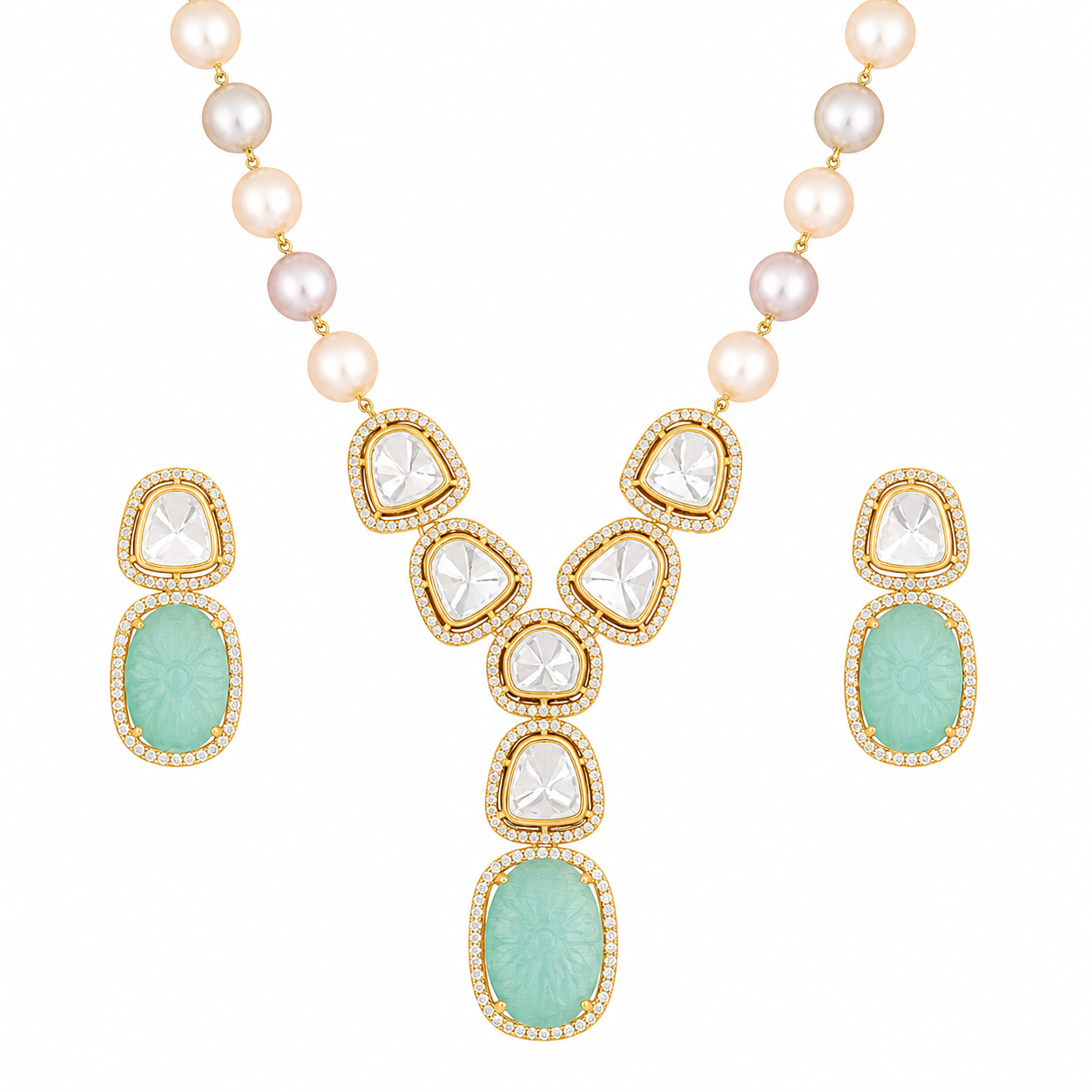 Elegant High Gold Polish Kundan Stone Necklace Set with Earrings for Women