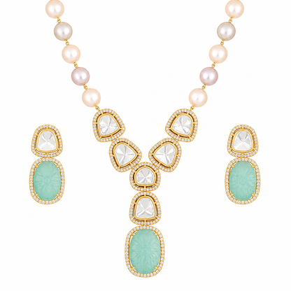 Elegant High Gold Polish Kundan Stone Necklace Set with Earrings for Women