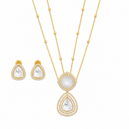 Kundan Full Stone White Rhodium Polish Pendant Set for Women