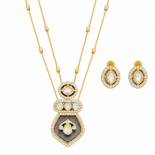 Kundan Design High Gold Polish Grey Pendant Set for Women
