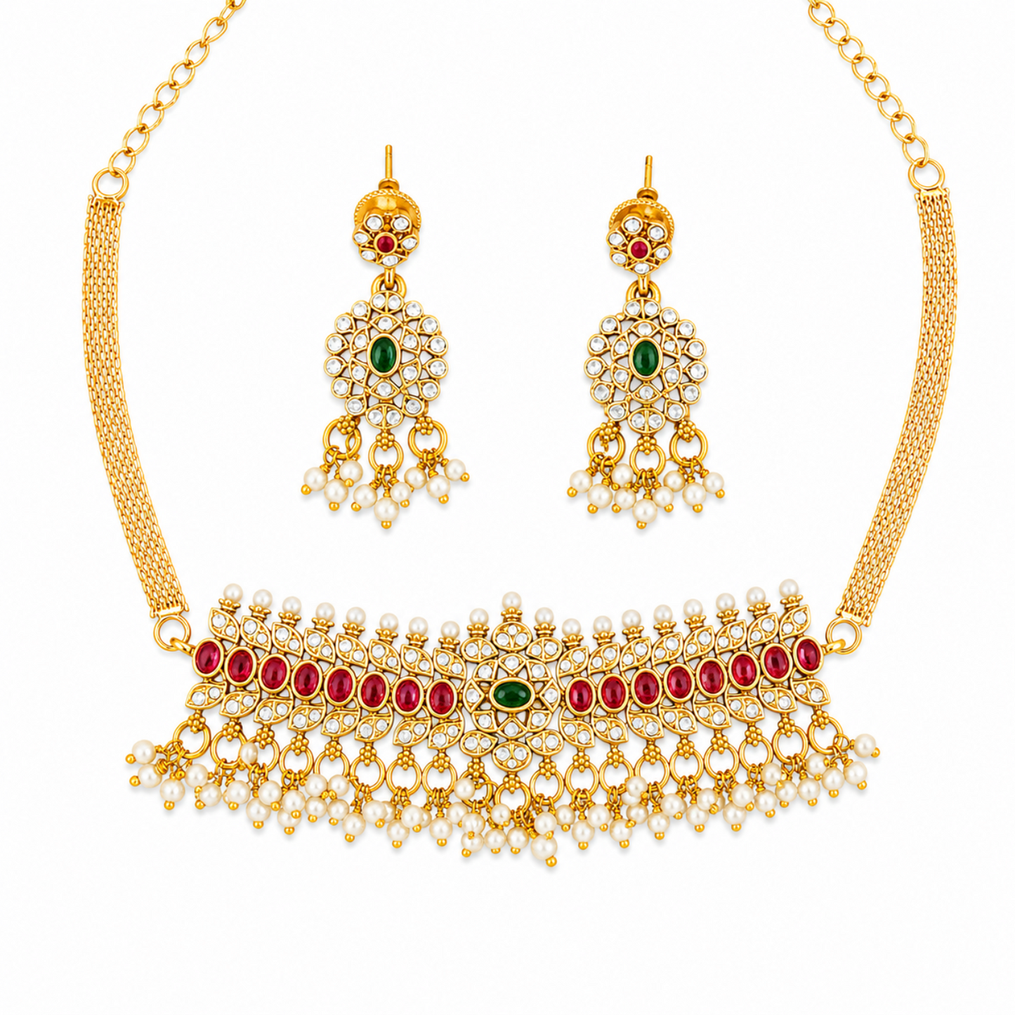 Full Stone High Gold Polish Fancy Short Necklace Set