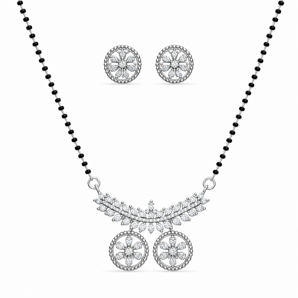 Silver Floral Mangalsutra Set