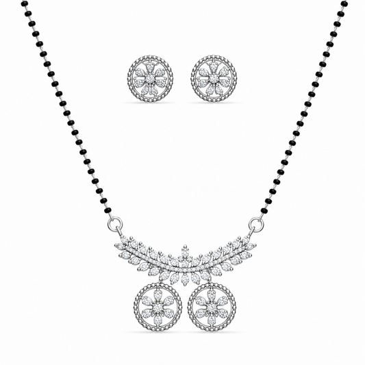 Silver Floral Mangalsutra Set