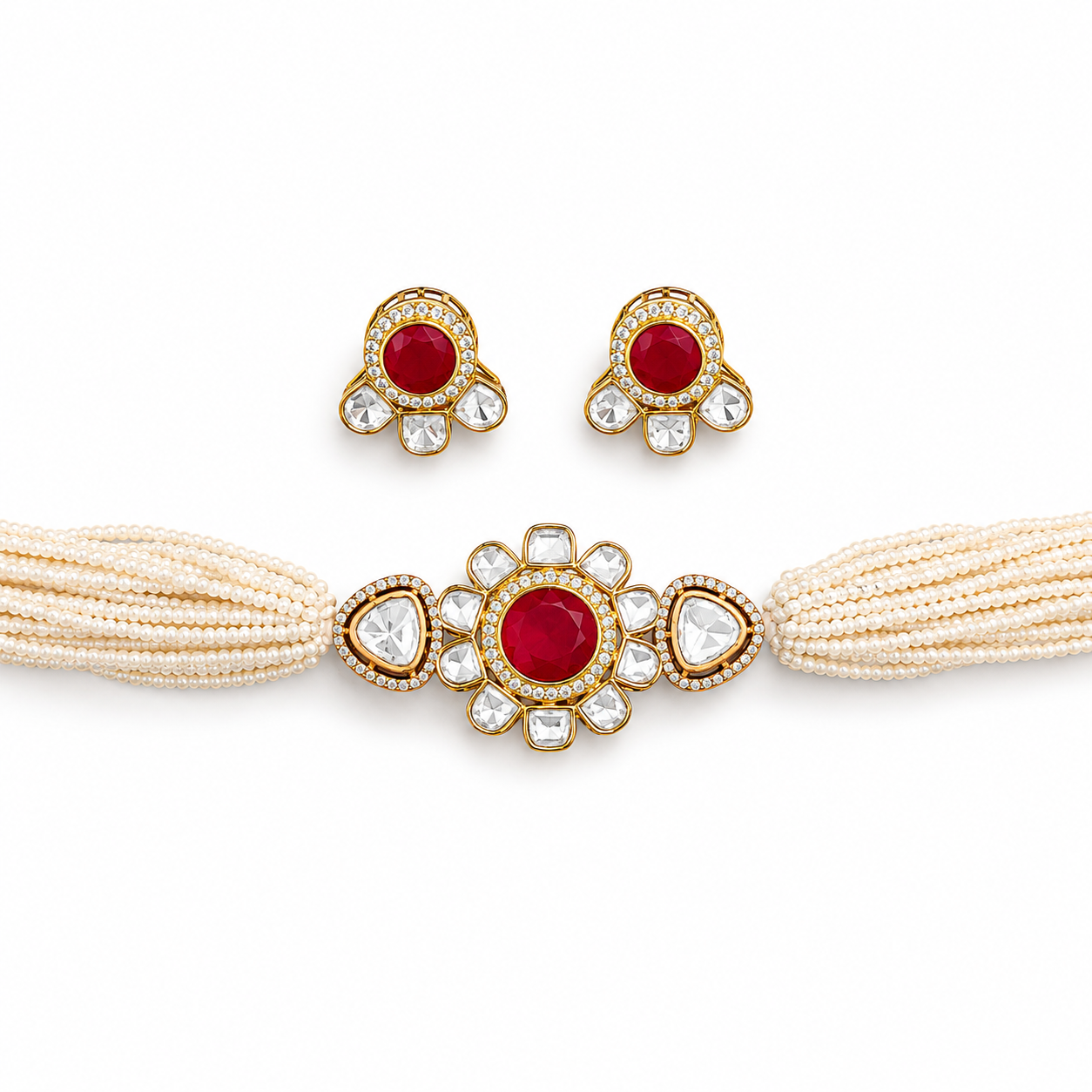 Kundan High Gold Polish Necklace Set with Earrings for Women