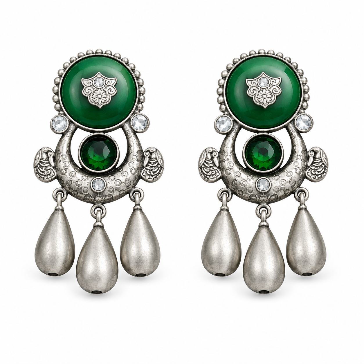 Antique Green Stone Oxidised Earrings