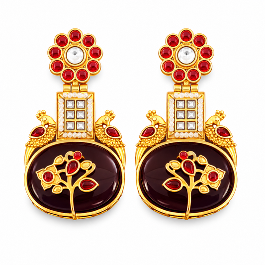 Royal Red Floral Statement Earrings