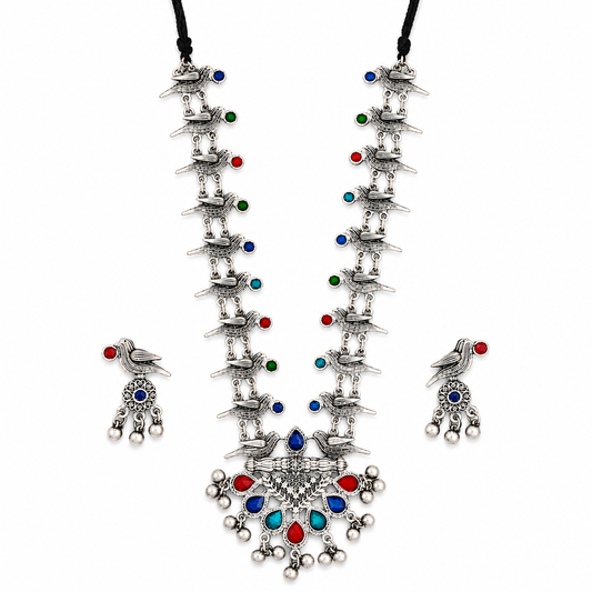 Bird Motif Oxidized Necklace Set