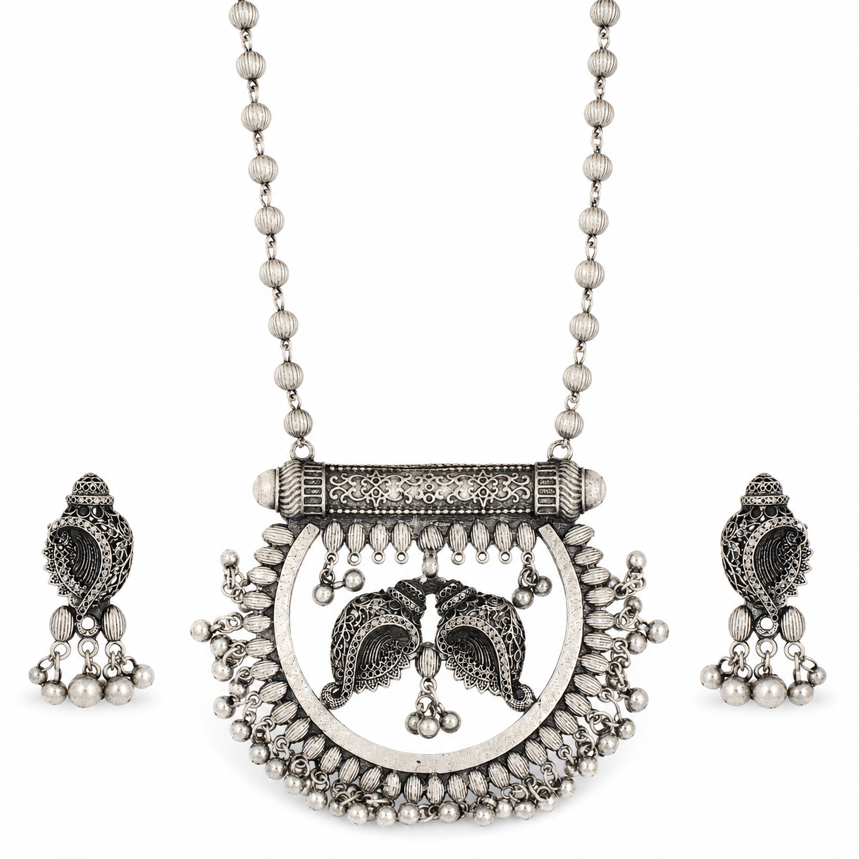 Royal Peacock Oxidized Necklace Set