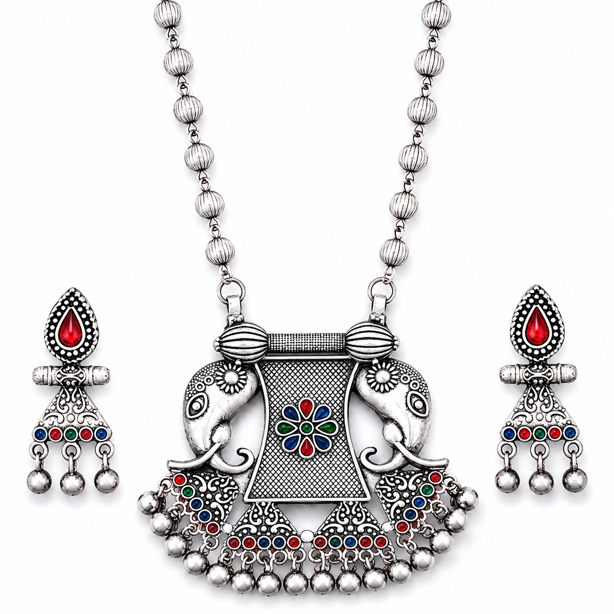 Elephant Tribal Oxidized Necklace Set
